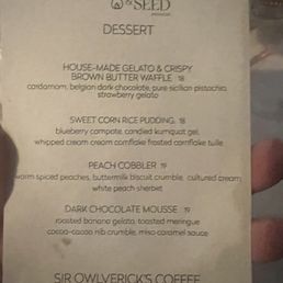 Dessert menu that night