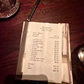 Taiga - Proof that Pocketbook's restaurant cost less than Taiga's (we also had drinks and brought 2 additional people) - Desserts Near Me - Hudson, New York