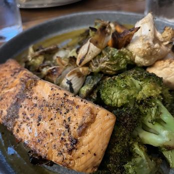 Cork & Barrel Craft Kitchen & Microbrewery - Veggie dish with a la carte salmon - Pubs Near Me - Round Rock, Texas