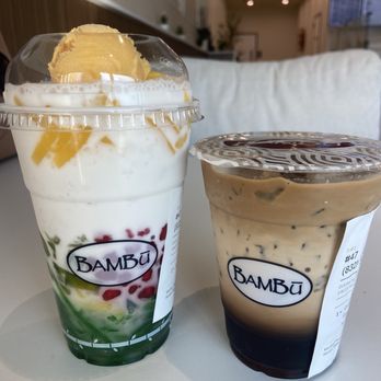 Bambu Desserts & Drinks - Mango halo and coffee milk tea 50% sugar - Desserts Near Me - Richmond, Texas