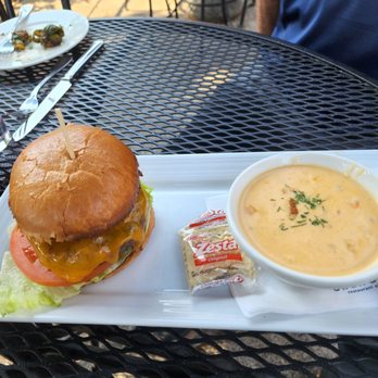 Stanford's - My friend's Stanford burger and salmon chowder soup. - American Near Me - Hillsboro, Oregon
