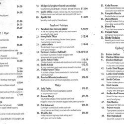 Bheemas Indian Restaurant - Take away menu