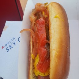 Hot dog on the outdoor patio