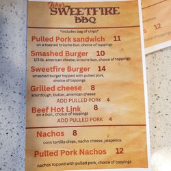 John's Sweetfire BBQ - Menu at Sunny Grove Brewery (10/3/24)