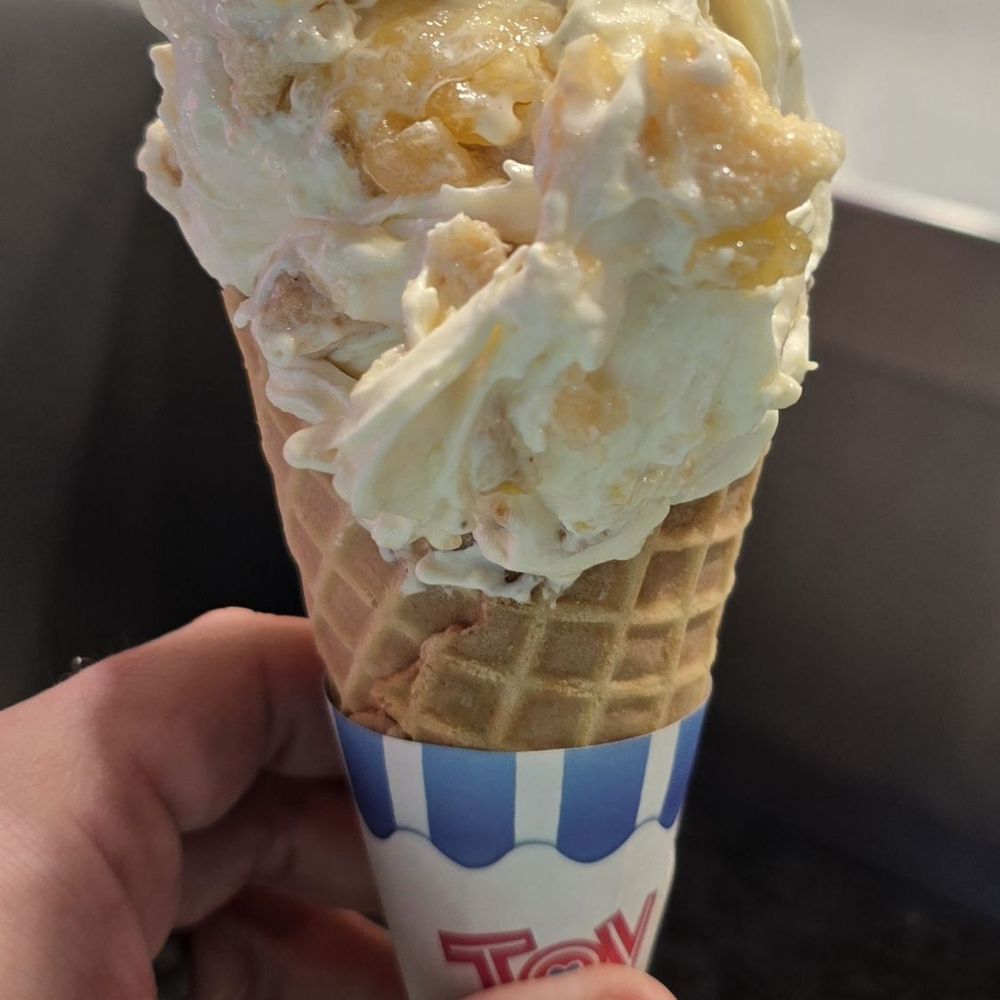 Kopp's Frozen Custard - Two scoops of the flavor of the day (German apple strudel) in a waffle cone - Ice Cream & Frozen Yogurt Near Me - Greenfield, Wisconsin