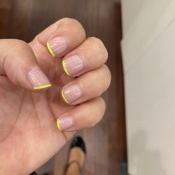 iPolish - What I got love love love. Micro fluorescent yellow French tip with a square shape.