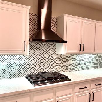 Vallin Bros Contractor’s - Painted the Cabinets, added the knobs, added our new stove, installed our Kitchen hood, and installed our beautiful backsplash!!! - Flooring Near Me Vallin Bros Contractor’s - Painted the Cabinets, added the knobs, added our new stove, installed our Kitchen hood, and installed our beautiful backsplash!!! - Flooring Near Me
