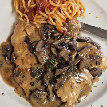 Biscotti Restaurant - Pasta,  and chicken with mushroom sauce. - Italian Near Me - Derwood, Maryland