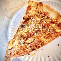 Old School Pizzeria - Plain slice & roasted garlic cloves topping (with Parmesan cheese, fermented chili flakes, garlic powder & oregano added)