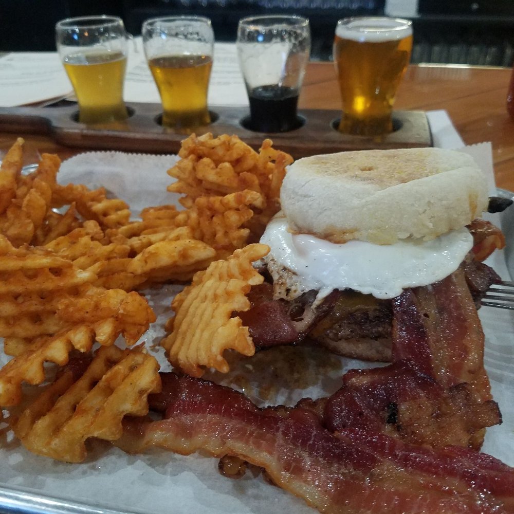 Third Wheel Brewing - Swanson Breakfast Burger. So delicious. Lots of bacon. - Brewpubs Near Me - St Peters, Missouri Third Wheel Brewing - Swanson Breakfast Burger. So delicious. Lots of bacon. - Brewpubs Near Me - St Peters, Missouri