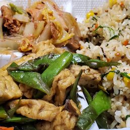 Fried rice and two kinds of veggie options