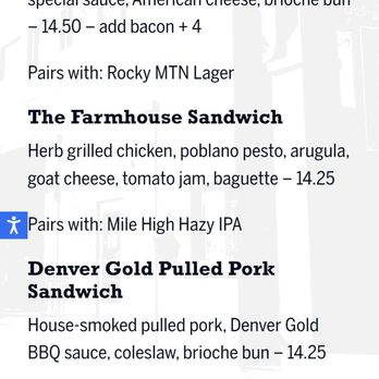 Denver Beer Co. Lowry - Mains menu. Sun lunch 2024-04-07 - Breweries Near Me - Denver, Colorado