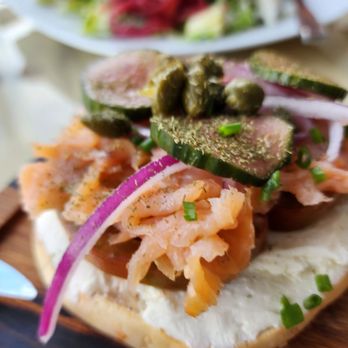 District Bar and Kitchen - Smoked Salmon Lox goat cream cheese everything bagel - Bars Near Me - Ocala, Florida District Bar and Kitchen - Smoked Salmon Lox goat cream cheese everything bagel - Bars Near Me - Ocala, Florida