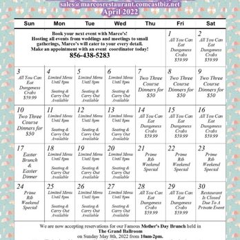 Marco's Restaurant - Calendar of Events and Specials - American Near Me - Pennsauken Township, New Jersey