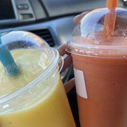 Mango pineapple smoothie and strawberry mango smoothie. Mango pineapple smoothie and strawberry mango smoothie.