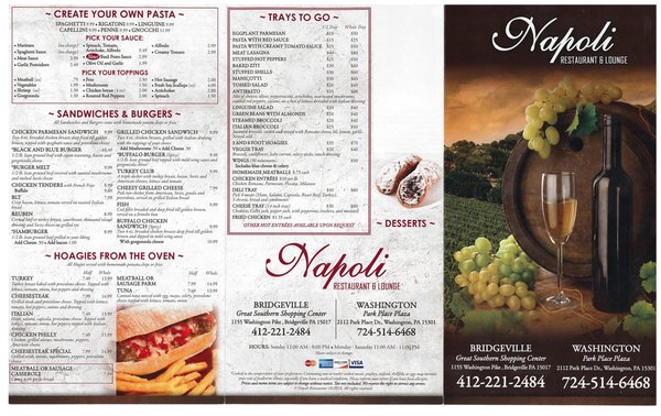 Menu photo 8 Napoli Restaurant Bridgeville, PA Menu photo 8 Napoli Restaurant Bridgeville, PA