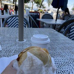 Noddi's Java - Bacon egg and cheese bagel with chai tea latte
