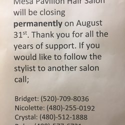 Mesa Pavillon Hair Salon - Mesa Pavillion is closing permanently