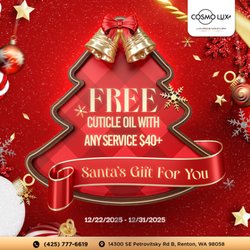 Cosmo Lux Nails and spa - SANTA'S GIFT FOR YOU AT COSMO LUX NAILS & SPA! 
Treat yourself this holiday season and enjoy a little magic from Santa
