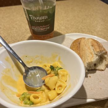 Panera Bread - Half eaten broccoli Mac n cheese with side of bread lol - Sandwiches Near Me - San Jose, California