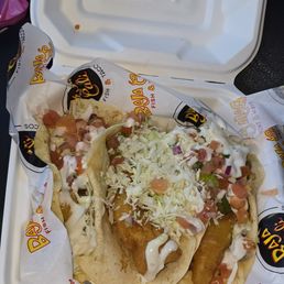 Three Fried fish tacos