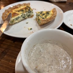 Florentine quiche and cream of mushroom soup.