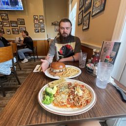 Chicken parm with spaghetti, 1 pound lumberjack burger. Chicken parm with spaghetti, 1 pound lumberjack burger.