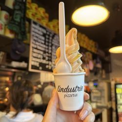 L'industrie Pizzeria - Cantaloupe sorbet mixed with pistachio gelato and topped with olive oil drizzle