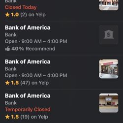 Bank of America - Area BoA closures