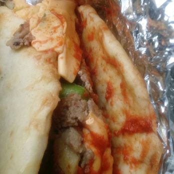 Halal Cart - Cheesesteak with sliced American cheese lettuce tomato hot sauce - Food Stands Near Me - New York, New York