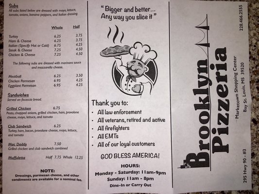 Menu photo 7 Brooklyn Pizzeria Bay St. Louis, MS