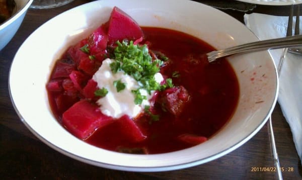 Photo of The Village House Kalina - La Mesa, CA, US. Ukrainian Borscht (with beef), comes with $6.99 lunch special.