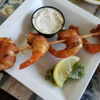 Doc's Seafood & Steaks - Bacon wrapped shrimp. Dill dressing. This was actually good. - Seafood Near Me - Corpus Christi, Texas