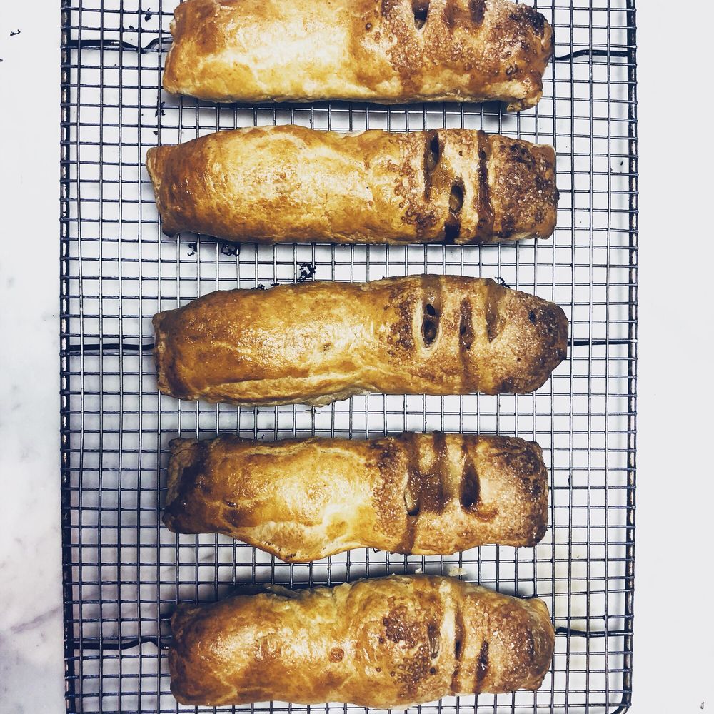 Two ins! Pork and sage sausage one end..... apple turnover the other