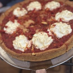 Deep dish Large Pizza (build your own) with spinach, artichokes, and ricotta. Deep dish Large Pizza (build your own) with spinach, artichokes, and ricotta.