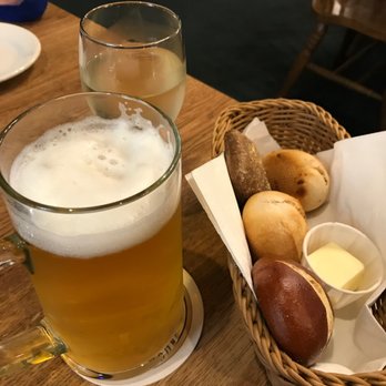 Bavarian Grill - Cute little bread basket, along with our wine and beer! - German Near Me - Plano, Texas