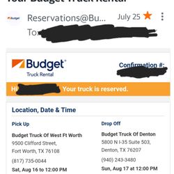 Budget Car & Truck Rental - The date I was supposed to pick truck up