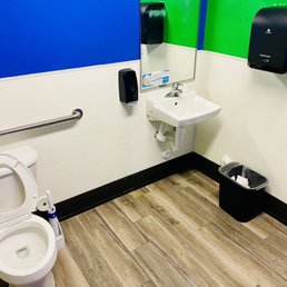 For a place that has so many kids running around, their men's restroom was PRISTINE. For a place that has so many kids running around, their men's restroom was PRISTINE.