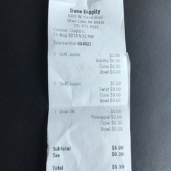 Dune Dippity - Store info and our 5 junior cones for $1 each. I got a junior Dole Whip and there was nothing "junior" about it- it was a decent size cone!