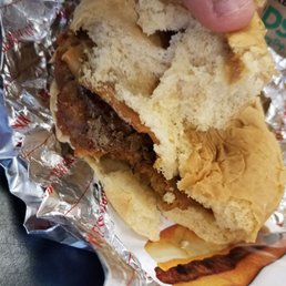 Brown stale cheese. Stale and dry bread. Undercooked and dry meat. Had to leave been left out for a long time at one point.