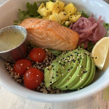 Pura Vida Miami - MANGO SALMON BOWL - Breakfast & Brunch Near Me - Dania Beach, Florida Pura Vida Miami - MANGO SALMON BOWL - Breakfast & Brunch Near Me - Dania Beach, Florida