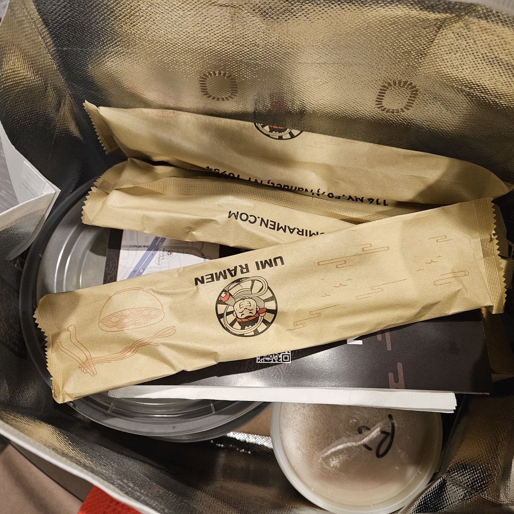 Umi Ramen - nicely packed inside with chopsticks, a fork, and the perfect spoon for broth. - Ramen Near Me - Nanuet, New York Umi Ramen - nicely packed inside with chopsticks, a fork, and the perfect spoon for broth. - Ramen Near Me - Nanuet, New York