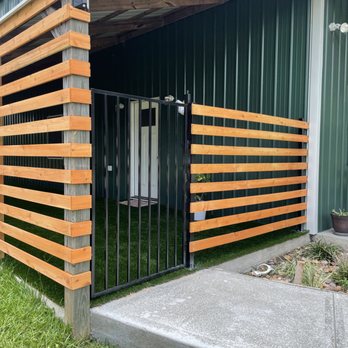 Fence Bros - Patio fence and gate with safety latch/lock. Cedar 1x4s stained and sealed cedar tone. - Fences & Gates Near Me Fence Bros - Patio fence and gate with safety latch/lock. Cedar 1x4s stained and sealed cedar tone. - Fences & Gates Near Me