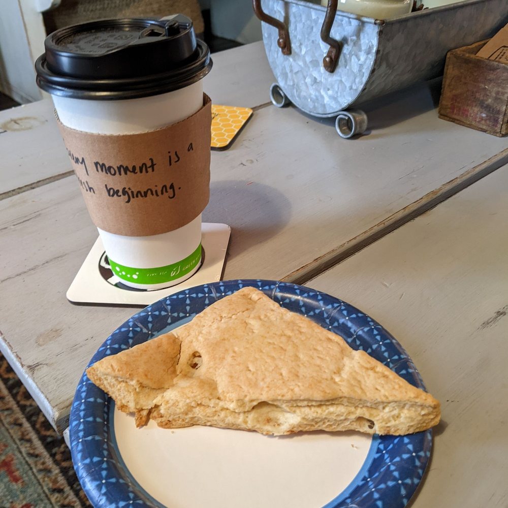 Milk & honey scone and a drip coffee. Simple, but so tasty! Milk & honey scone and a drip coffee. Simple, but so tasty!