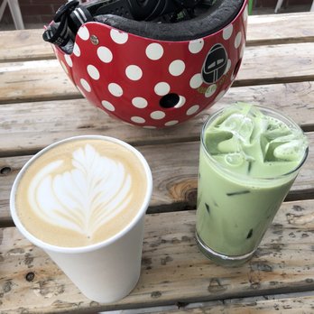 Blue Sparrow Coffee - caramel latte and iced matcha latte - Coffee & Tea Near Me - Denver, Colorado