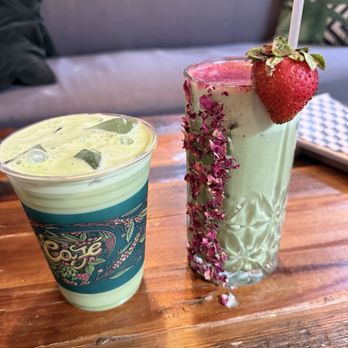 Cajé Coffee Roasters - Haley St - Regular matcha and rose matcha - Coffee Roasteries Near Me - Santa Barbara, California Cajé Coffee Roasters - Haley St - Regular matcha and rose matcha - Coffee Roasteries Near Me - Santa Barbara, California