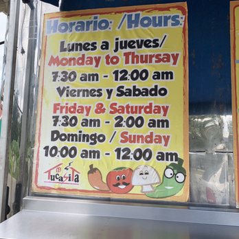 Tucasita - a sign for horrio hours - Food Trucks Near Me - Houston, Texas Tucasita - a sign for horrio hours - Food Trucks Near Me - Houston, Texas