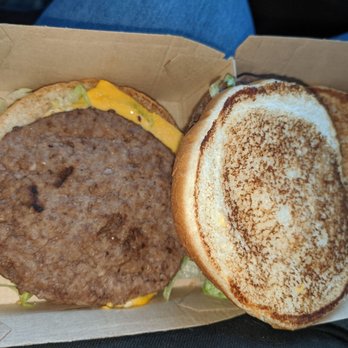 McDonald's - Bottom layer...scorched bun, 1 pickle a tiny bit of lettuce...no sauce and the cheese. Neither layer had onions. Would you eat this?! - Burgers Near Me - Okmulgee, Oklahoma McDonald's - Bottom layer...scorched bun, 1 pickle a tiny bit of lettuce...no sauce and the cheese. Neither layer had onions. Would you eat this?! - Burgers Near Me - Okmulgee, Oklahoma