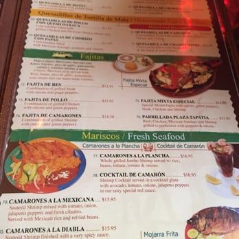 Plaza Tapatia - Menu Sept 2015 - Mexican Near Me - Asbury Park, New Jersey