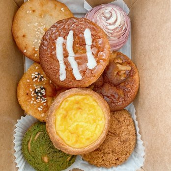 CA Bakehouse - Top: Guava mochi, Portugese egg tart Bottom: Cassava muffin, taro ball, mochi, banana walnut mochi, matcha choux, black sesame choux - Bakeries Near Me - San Jose, California CA Bakehouse - Top: Guava mochi, Portugese egg tart Bottom: Cassava muffin, taro ball, mochi, banana walnut mochi, matcha choux, black sesame choux - Bakeries Near Me - San Jose, California